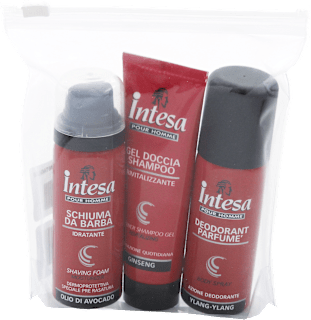 Set da viaggio deodorante, schiuma da barba e gel doccia shampoo intesa