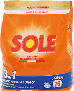 Detersivo igienizzante bianco splendente in polvere SOLE