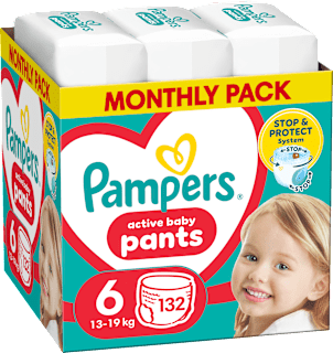 Plienkové nohavičky veľkosť 6 (13-19 kg) Monthly Box Pampers active baby