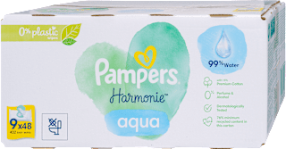 Nedves törlőkendő, Aqua, 9x48 db Pampers Harmonie