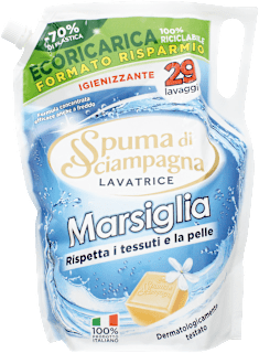 Detersivo lavatrice Marsiglia formato ricarica Spuma di Sciampagna