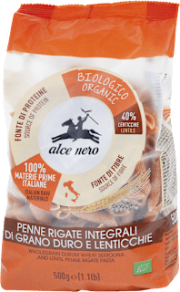 Penne rigate di grano duro e lenticchie BIO alce nero