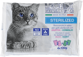 Multi pakiranje mokre hrane za sterilizirane mačke Raca + Zajec, 4x100 g LECHAT EXCELLENCE