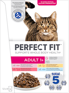 Nassfutter Katze mit Fisch, Huhn & Rind, Vitalität & Fitness, Multipack (12x85 g) PERFECT FIT