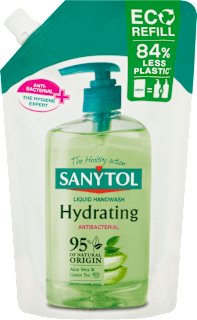 Antibakteriálne tekuté mydlo Aloe vera & zelený čaj – náhradná náplň SANYTOL