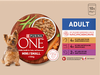 Nassfutter Hund mit Huhn, Rind, Truthahn & Lamm, Mini für kleine Rassen, Multipack (10x85 g) PURINA ONE