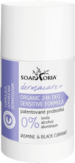 Organický tuhý dezodorant Dermacare+ 24h JASMINE & BLACK CURRANT Soaphoria