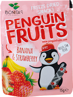 BIO zmes sušených banánov a jahôd Penguin Fruits BONITAS ORGANIC