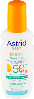 sun dětské mléko na opalování ve spreji Sensitive SPF50+ Astrid