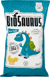 Kindersnack gebackener Bio-Mais Sea Salt BioSaurus