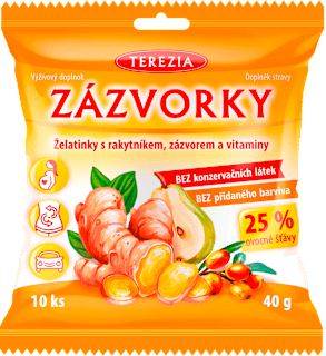 Zázvorky želatinky s příchutí rakytník a zázvor s vitamíny TEREZIA