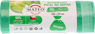 Premium zatahovací odpadkové pytle zelené 60 L, 590x710 mm MATEO PACKING