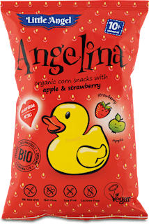 Angelina BIO kukuričné chrumky s jablkom a jahodou Little Angel