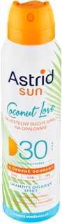 sun neviditelný suchý sprej na opalování Coconut Love SPF30 Astrid