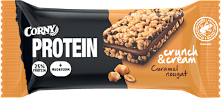 proteinová tyčinka Crunch & Cream s příchutí karamel a nugát Corny