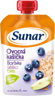 Kašička ovocná kapsička čučoriedka, jablko, ovsené vločky 6m+ Sunar