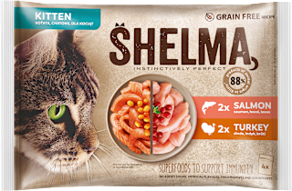 kapsičky pro koťata losos & krůta bez obilovin 4x85g, Multipack Shelma