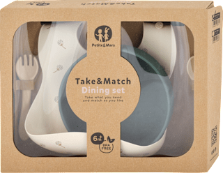 Silikónová jedálenská súprava Take&Match Misty Green/Beige - 6m+ Petite&Mars