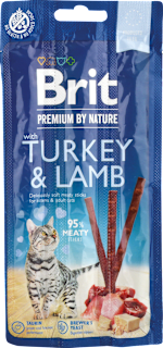 Žuvacie tyčinky pre mačky Premium By Nature s morčacím a jahňacím mäsom Brit