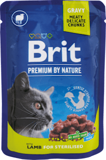 Krmivo pre kastrované mačky v kapsičke Premium By Nature s jahňacím mäsom Brit