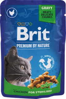 Krmivo pre kastrované mačky v kapsičke Premium By Nature s kuracím mäsom Brit