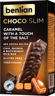 CHOCO SLIM snek proizvod od ekspandiranog pirinča sa čokoladnim prelivom sa ukusom slane karamele, 5x16g benlian