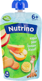 Voćna kaša jabuke, kruške i banane, sa dodatkom keksa i vitamina C, od 6. meseca Nutrino