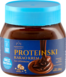 PROTEINSKI KAKAO KREM SA LEŠNIKOM, bez glutena, sa zaslađivačem Aleksandrija