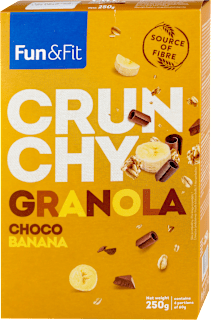 CRUNCHY GRANOLA CHOCO BANANA Hrskavi musli sa čokoladom i liofilizovanom bananom Fun&Fit
