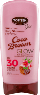 Sun Coco Brown GLOW- losion za zaštitu od sunca, sa sjajem, SPF 30  TOP TEN