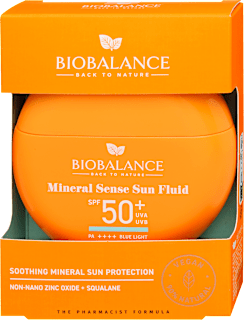 Mineral Sense nyugtató vízálló fényvédő fluid arcra természetes fényvédővel SPF50+ BIOBALANCE