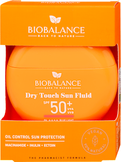 Dry Touch faggyútermelést szabályozó vízálló fényvédő fluid arcra SPF50+ BIOBALANCE