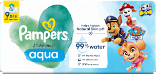 aqua Paw Patrol vlažne maramice, 9 x 48 kom. Pampers Harmonie