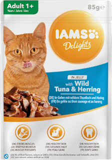 Nassfutter für Katzen, Adult, Delights, Thunfisch & Hering in Gelee  IAMS