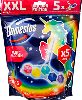 Tuhý WC blok Power 5 Magic Unicorn XXL Domestos