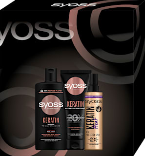 Комплект Keratin- Шампоан за коса, 440ml + Балсам за коса, 440ml + Спрей за топлинна защита, 200ml syoss