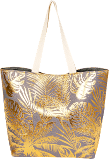Strandtasche grau glänzend mit Blatt-Muster keine Marke