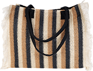 Strandtasche beige-schwarz mit Fransen  keine Marke
