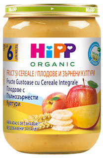 Piure de fructe și cereale integrale 6+ ECO HiPP