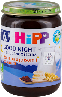 Mlečna kašica za laku noć - banana sa grizom i kakaom,  od 6. meseca HiPP