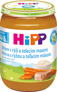 BIO příkrm Mrkev s rýží a telecím masem HiPP