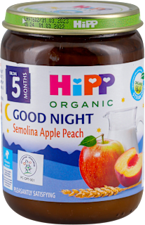 BIO Good Night mliječna kašica – jabuka, breskva i gris, 5 + mj. HiPP