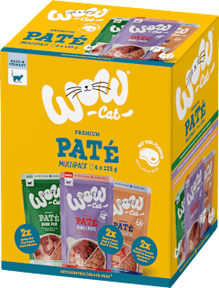 Nassfutter Katze mit Huhn, Lachs, Rind & Pute, Premium Paté Adult Multipack (6x125 g) WOW