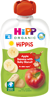 Hippis EKO voćni pire – jabuka i banana s dječjim keksom, 4 + mj. HiPP