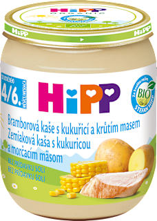 BIO příkrm Bramborová kaše s kukuřicí a krůtím masem HiPP
