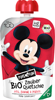 Bio ovocná kapsička jablko, banán a broskyňa - Mickey PURE & FUN