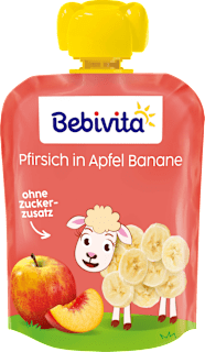 Quetschie Kinderspass Pfirsich in Apfel Banane ab 1 Jahr (4x90 g) Bebivita