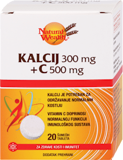 Kalcij 300 mg + C 500 mg Natural Wealth
