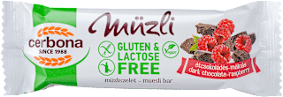 Étcsokoládés-málnás müzliszelet, gluténmentes Cerbona