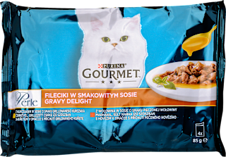 Alutasakos macskaeledel csirkével/marhával, felnőtt macskák számára, 4 x 85 g Purina Gourmet